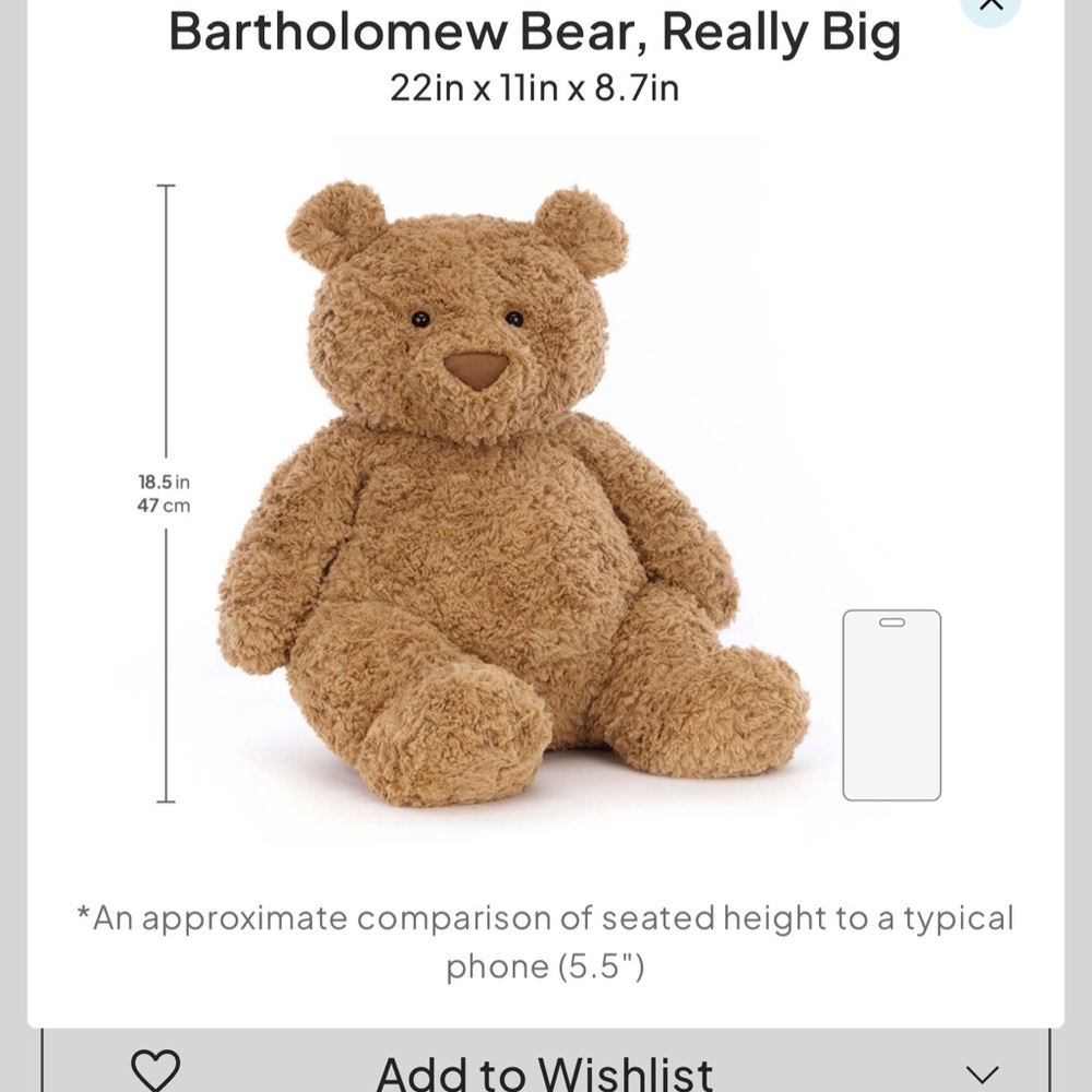 Jellycat. Sold out online Really Big Bartholomew. New with tags.